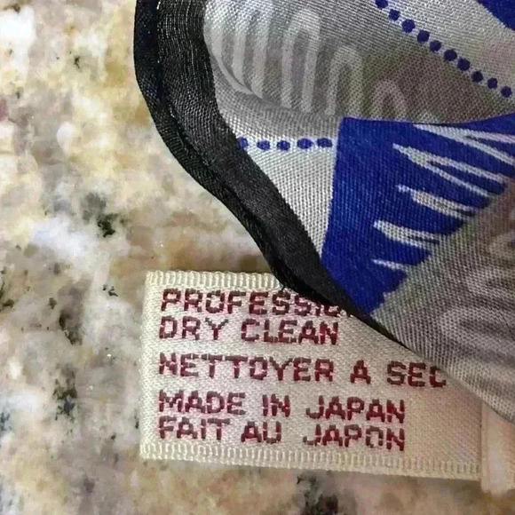 Vintage Silk Scarf in Blue Silver and Black Retro Design by Anne Klein - Picture 5 of 7